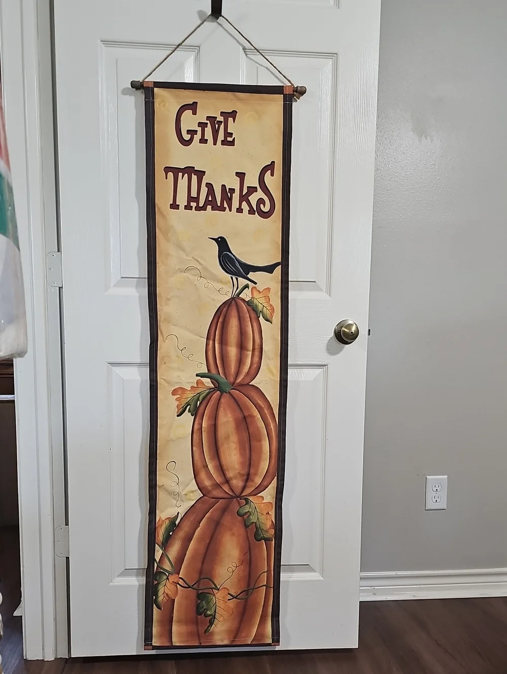 Give Thanks Fall Banner Vertical Fabric Wall Hanging